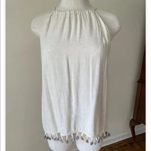 Karlie halter neck blouse with multicolored fringe at hem- size small